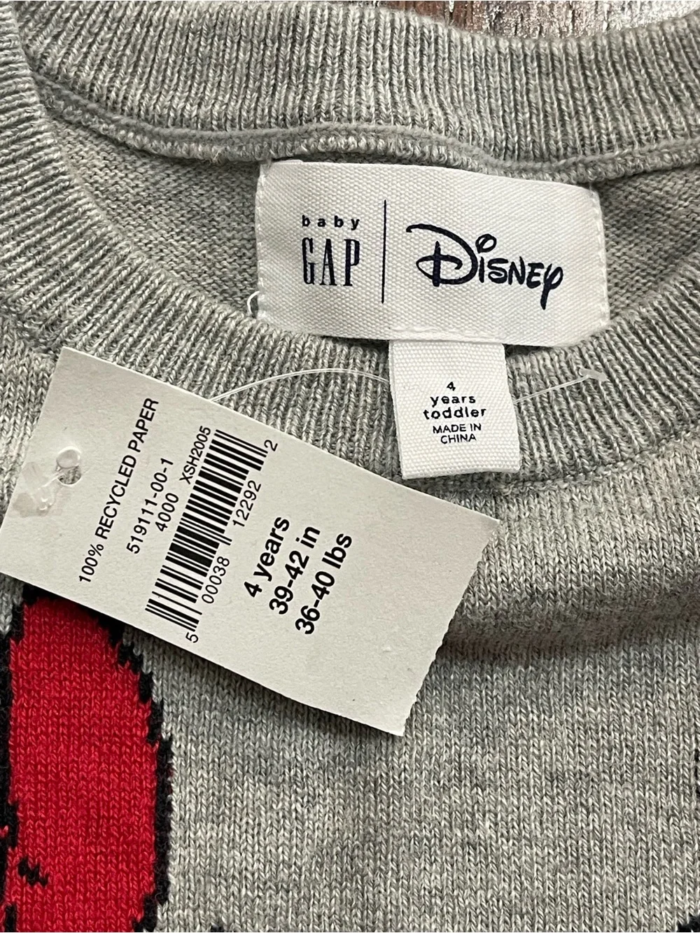 GAP Gray Knit Sweater with Pink Minnie & Mickey Graphic 100% Cotton